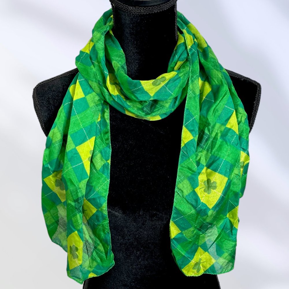 NEW St‎ Patrick's Day Women's Beautiful Green Shamrock Silky Sheer Scarf 60"x11"